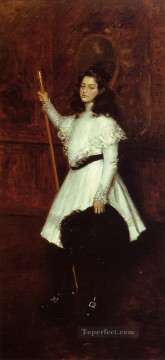 monochrome black white Painting - Girl in White aka Portrait of Irene Dimock William Merritt Chase